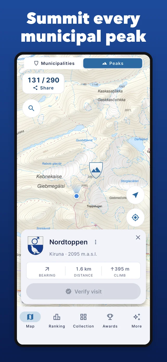 Map with peaks for every municipality