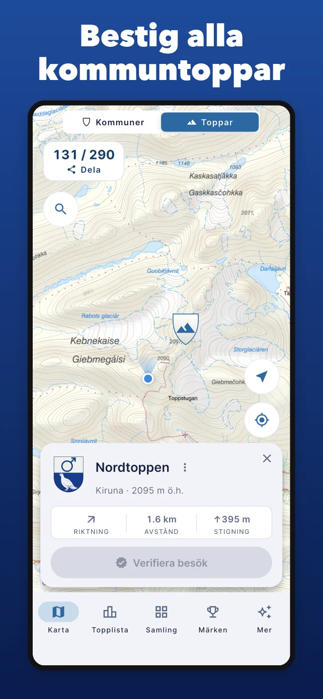 Karta med fjälltoppar för varje kommun